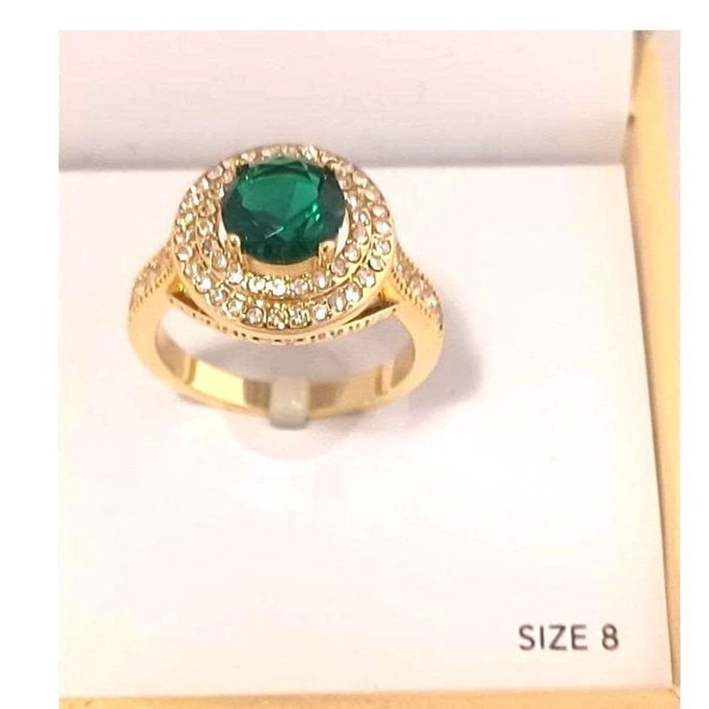 Charter Club Statement Ring Sz 8 Gold-Tone Emerald Green Crystal Halo New in Box